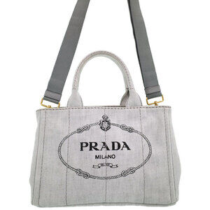 Prada Canapa Tote canvas handbag top handles 2way Gray